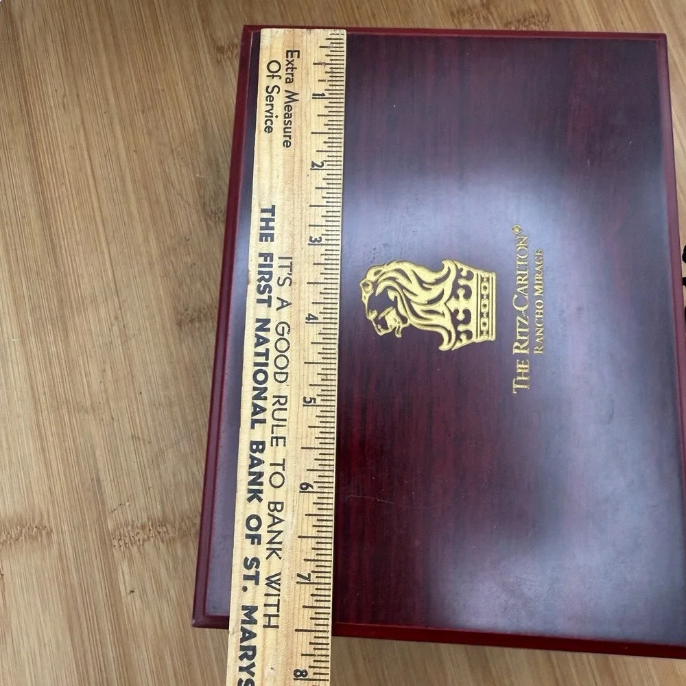 Vtg Ritz Carlton Wooden Presentation Gift Box Rancho Mirage Mahogany Satin Blue